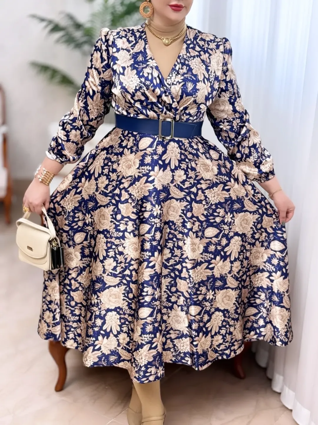 پیراهن مزونی زنانه ساتن ال ایکس طرح دامن کلوش