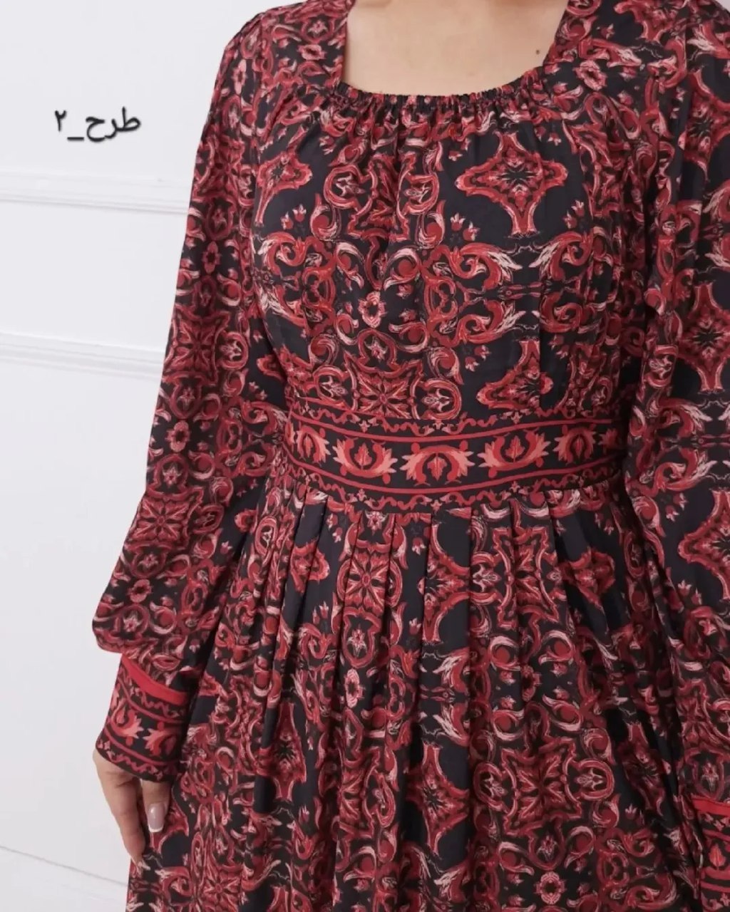 پیراهن زنانه فلور یقه مربعی طرح سوسن کپی