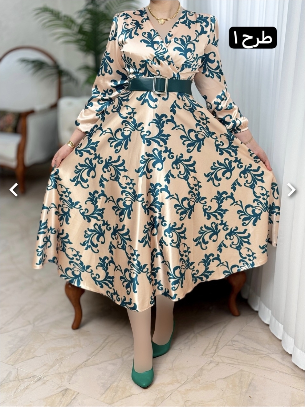 پیراهن مزونی زنانه ساتن ال ایکس طرح دامن کلوش