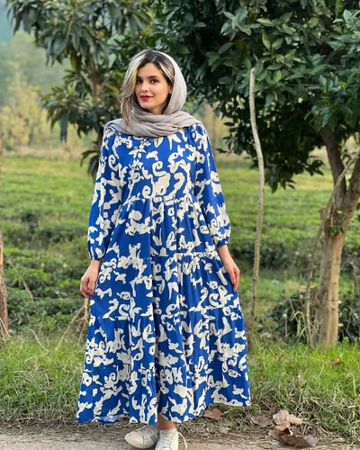 پیراهن زنانه فلور طرح آبرنگی نسترن