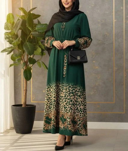 پیراهن زنانه فلور طرح حاشیه پلنگی زنجیری