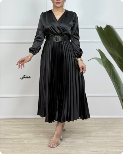 پیراهن زنانه ساتن طرح دامن پلیسه