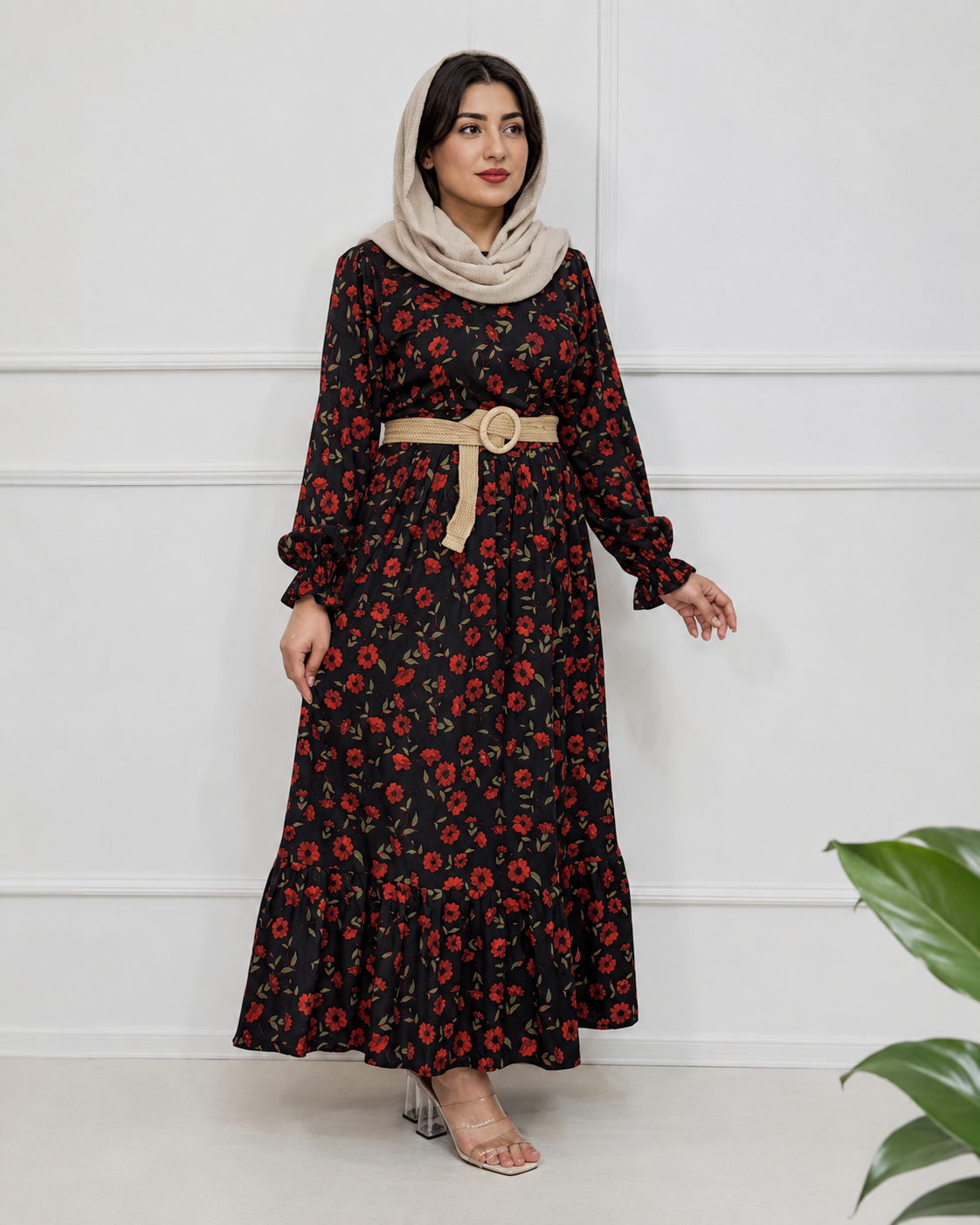 پیراهن زنانه فلور طرح بابونه یقه چپ و راستی