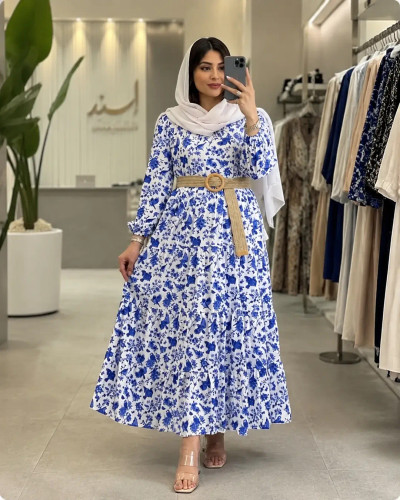 پیراهن زنانه فلور درجه یک طرح پرنده و بته جقه