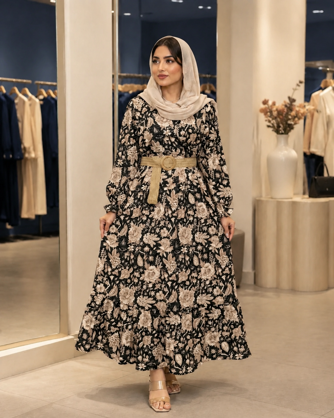پیراهن زنانه فلور طرح گل درشت نسترن