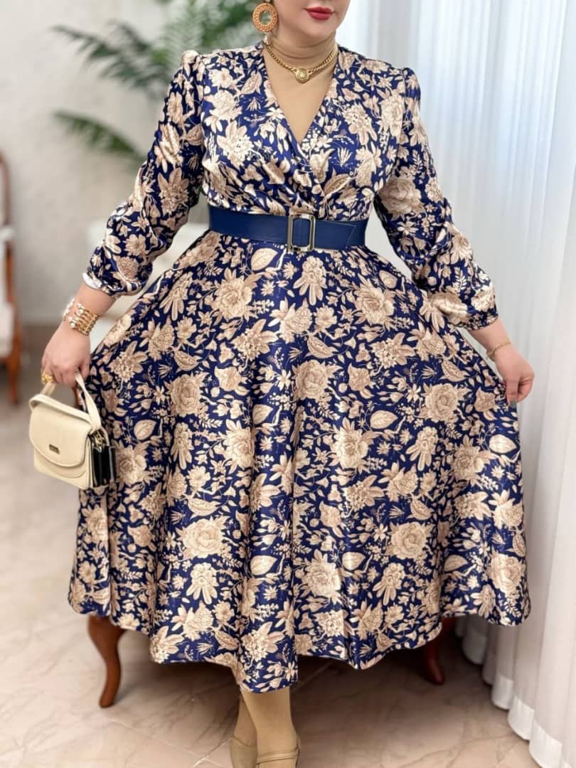 پیراهن مزونی زنانه ساتن ال ایکس طرح دامن کلوش