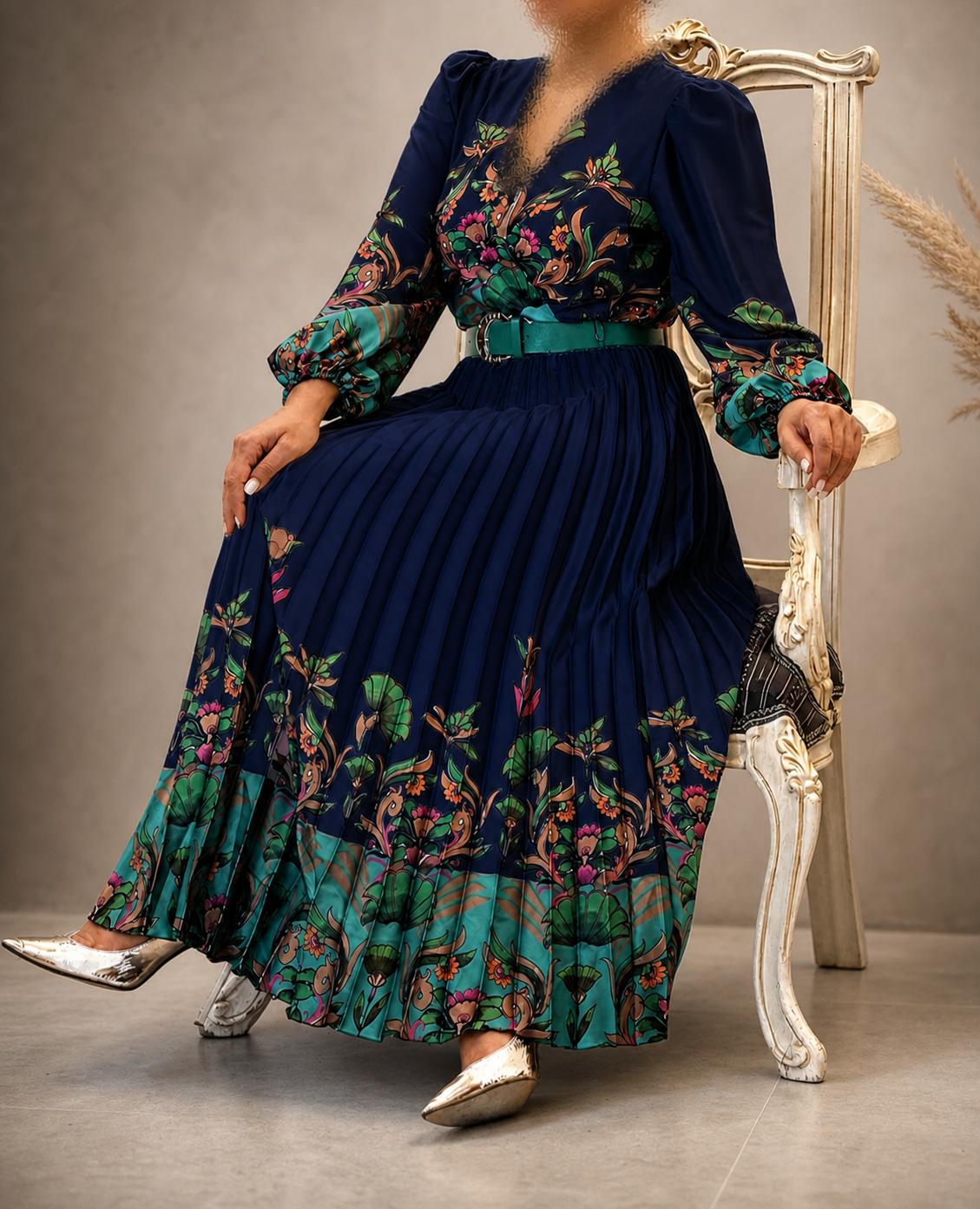 پیراهن زنانه مجلسی ساتن طرح ترک سل
