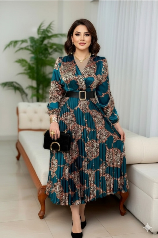 پیراهن زنانه ساتن طرح دامن پلیسه ۲۰۲۶ ال ایکس