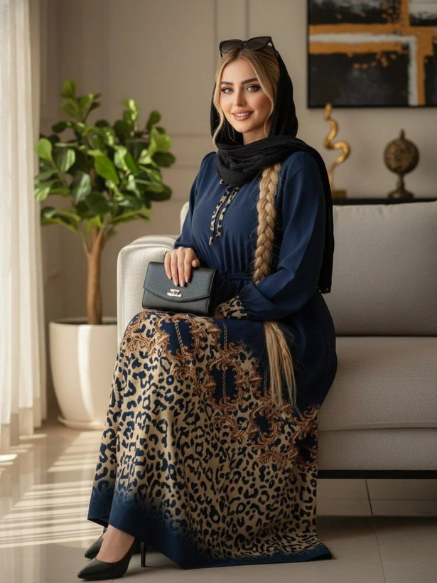 پیراهن زنانه فلور طرح حاشیه پلنگی زنجیری