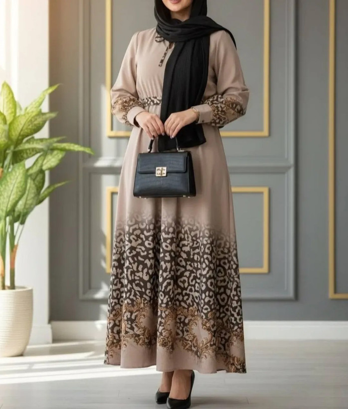 پیراهن زنانه فلور طرح حاشیه پلنگی زنجیری