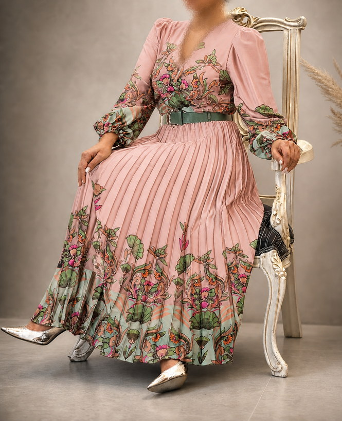 پیراهن زنانه مجلسی ساتن طرح ترک سل