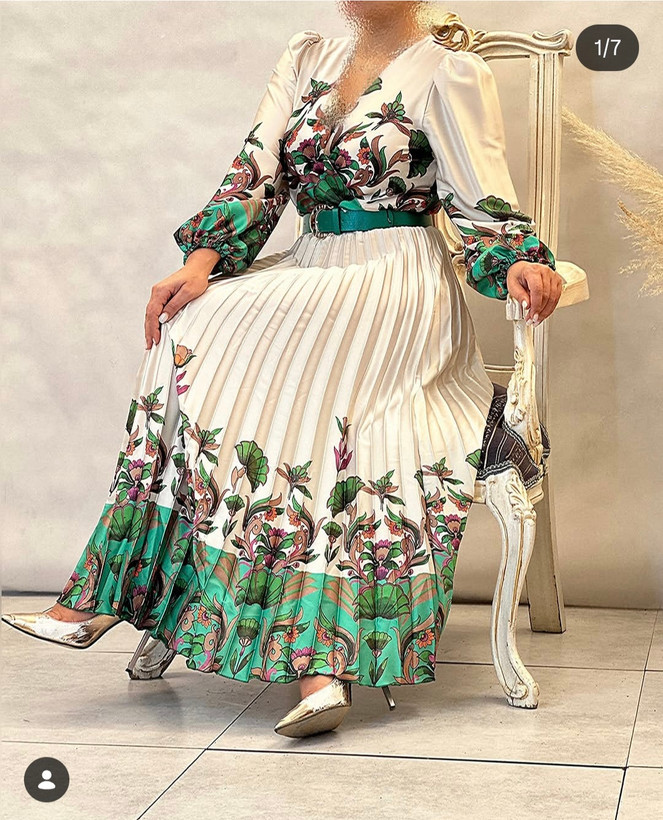 پیراهن زنانه مجلسی ساتن طرح ترک سل