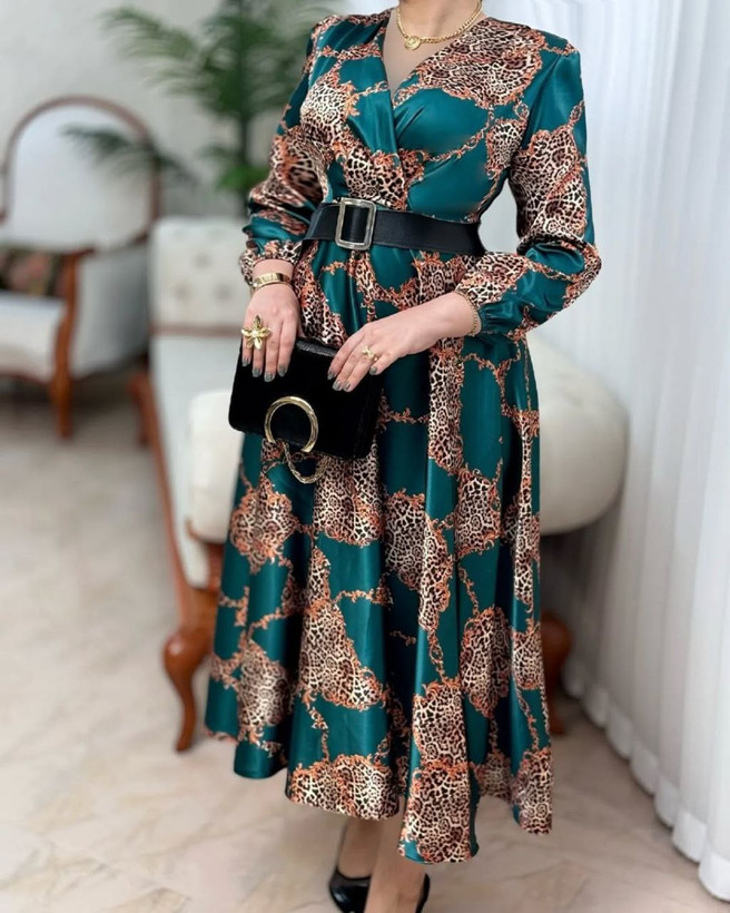 پیراهن مزونی زنانه ساتن ال ایکس طرح دامن کلوش