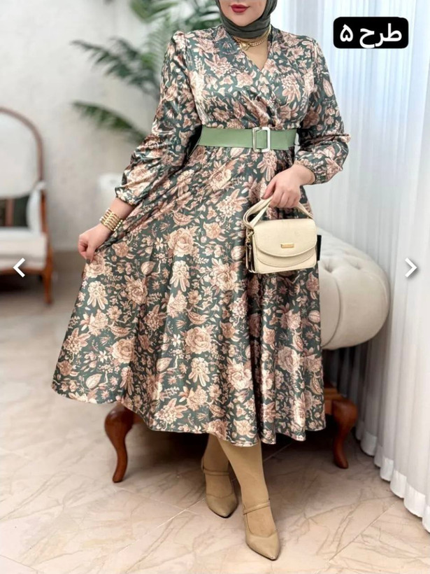پیراهن مزونی زنانه ساتن ال ایکس طرح دامن کلوش