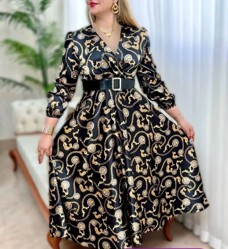 پیراهن مزونی زنانه ساتن ال ایکس طرح دامن کلوش