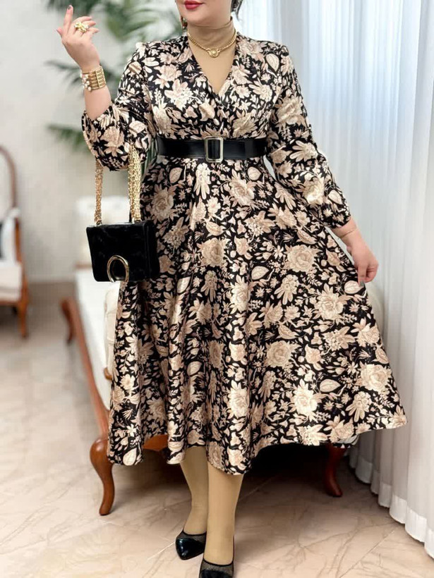 پیراهن مزونی زنانه ساتن ال ایکس طرح دامن کلوش