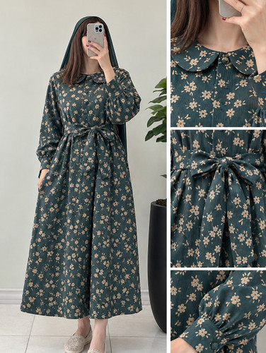مانتو پیراهنی زنانه مخمل کبریتی طرح نهال