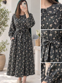 مانتو پیراهنی زنانه مخمل کبریتی طرح نهال